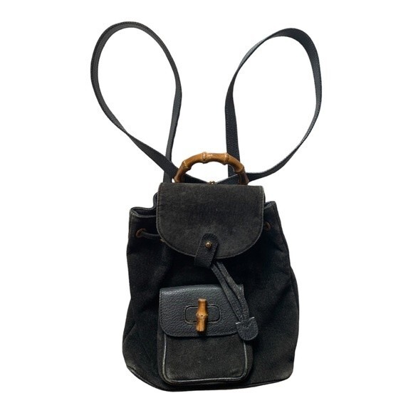 GUCCI Black Leather Suede Bamboo Mini Backpack Adjustable Strap Handbag Purse - Picture 8 of 10